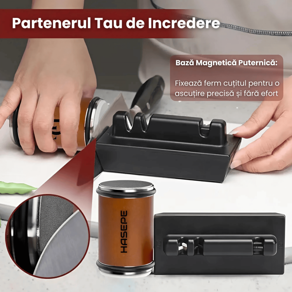 Ascutitor cutite rulant profesional 5 in 1 HASEPE, magnetic, piatra diamantata, multifunctional, 2 granulatii (400/1000), 2 unghiuri (15/20), lame ceramica [7]