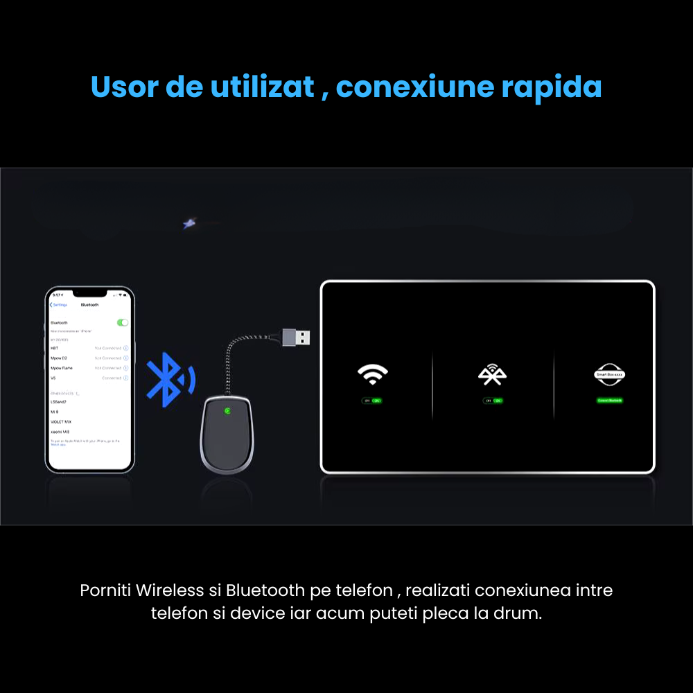Adaptor CarPlay Wireless HASEPE, Modul WiFi 5G, Conectare Automata Plug&Play, USB, Compatibil iPhone, Sunet si Video HD, Negru [7]