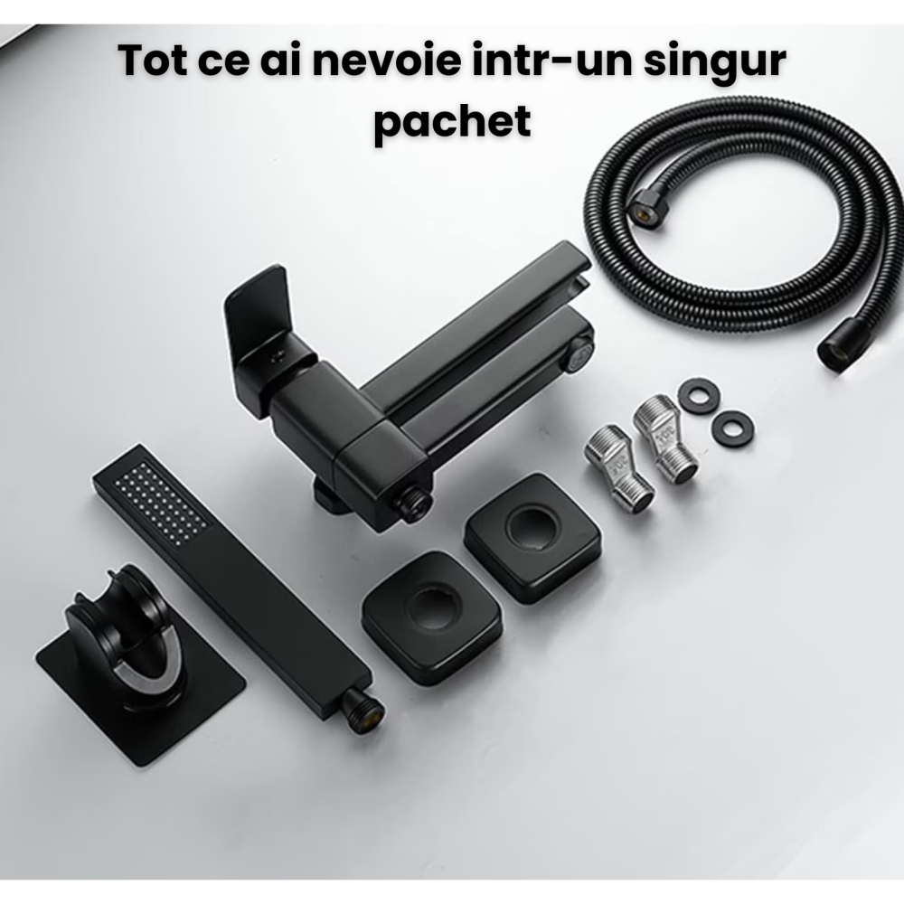 Baterie cada si dus cu montaj in perete HASEPE, cartus ceramic, set de dus si pipa cu comutator, rezistenta la coroziune si uzura, negru [7]