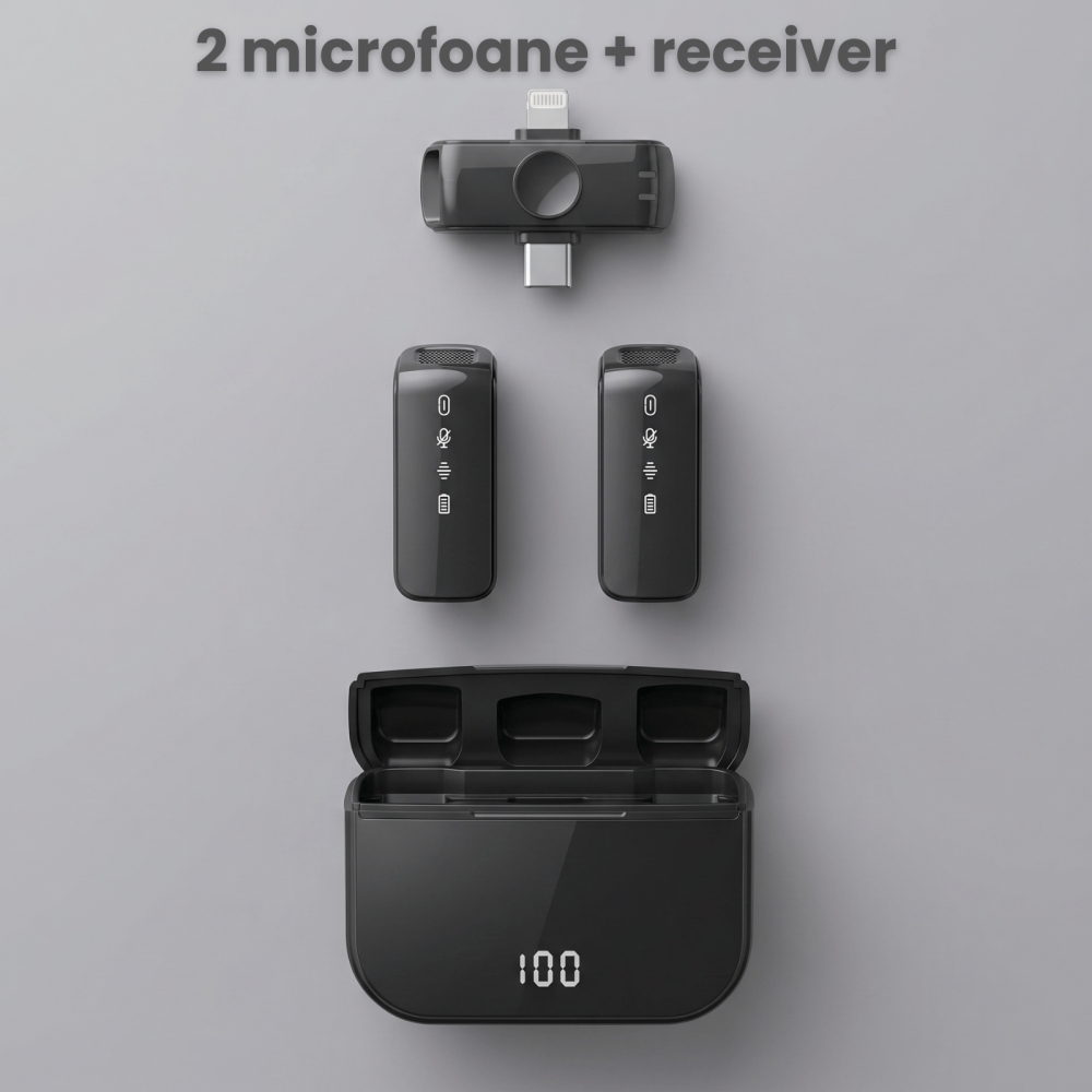 Set 2 Microfoane Lavaliera Wireless  HASEPE®, Microfon Lavaliera Dual Lightning USB-C, Lavaliera Wireless Cu Reducere Zgomot CVC, 2.4G, Baterie 600mAh, Pentru Vlogging, Streaming, Interviuri, Compatib [8]