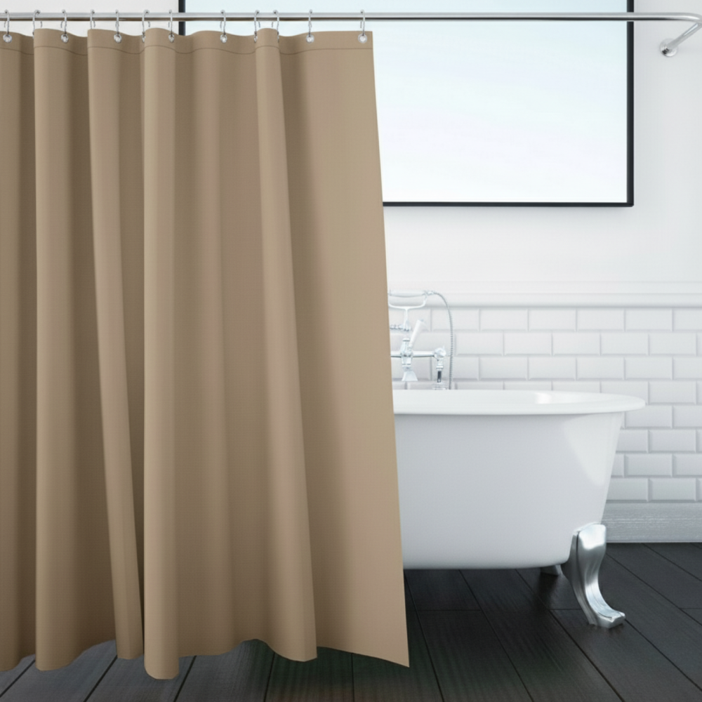 Perdea de dus HASEPE, taupe, 180x200 cm, material PEVA reciclabil, rezistenta si usor de curatat, cu 12 inele incluse [1]