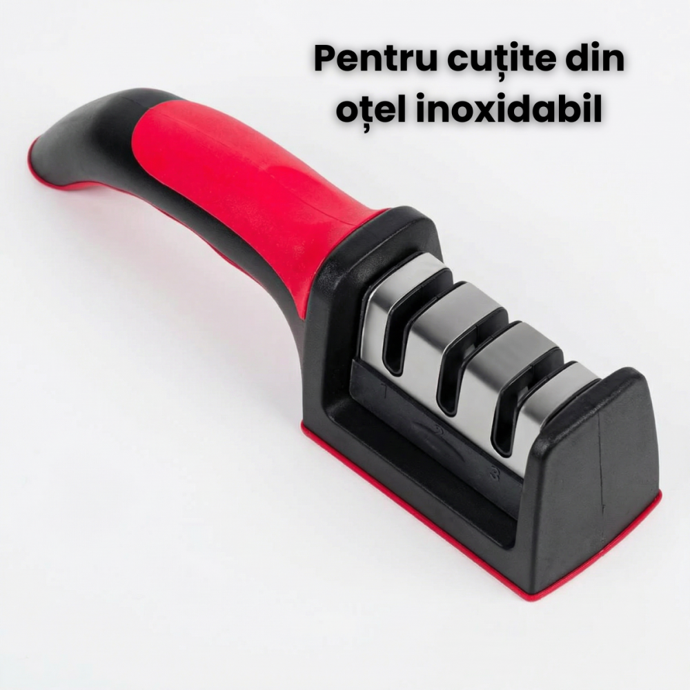 ​​​​​​​Aparat Ascutit Cutite HASEPE, Manual Cu 3 Spatii, Aparat Ascutit Cutite Cu 1 Spatiu Otel Si 2 Ceramice, Ascutitor Cutite Cu Baza Anti Alunecare Silicon, Maner ABS Ergonomic, Aparat Ascutit Cuti [5]