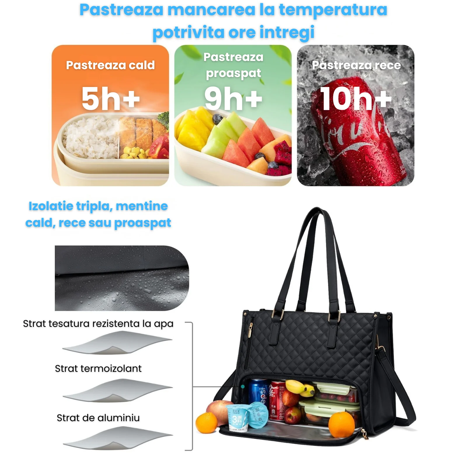 Geanta laptop HASEPE, 2 in 1 Laptop 15.6 inch cu compartiment termoizolant pentru pranz, impermeabila, mare, cu portofel inclus, pentru birou, scoala, calatorii, Negru [2]