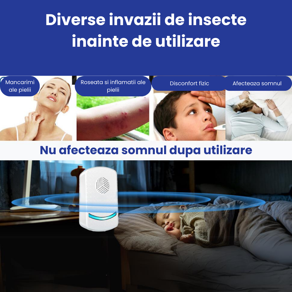 Aparat Impotriva Insectelor si Rozatoarelor HASEPE, Anti Gandaci si Tantari, Control Electronic 12-150Hz, Acoperire 160mp, Protectie 360°, Ecologic, Sigur Copii/Animale, Alb [2]