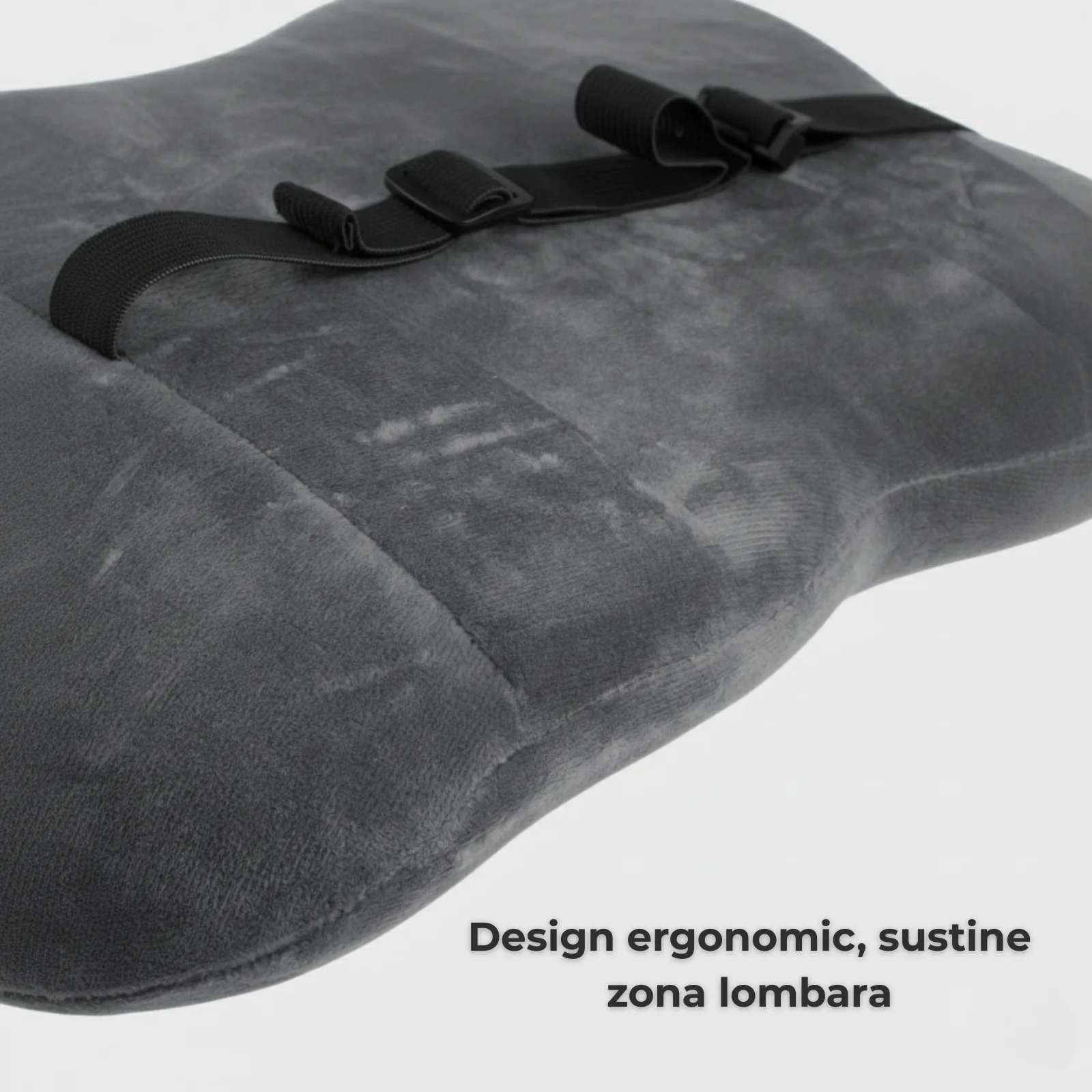 Perna Lombara HASEPE, Ergonomica Din Spuma Cu Memorie, Perna Suport Lombar Pentru Birou Si Auto, Suport Lombar Cu Husa Catifelata Gri, Curele Elastice Cu Clips, Perna Lombara 40x27x6 Cm Pentru Scaun [2]