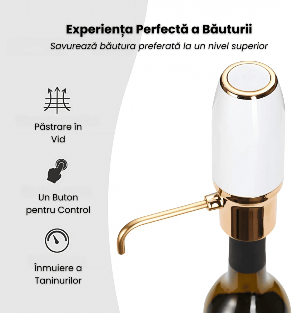 Aerator electric si decantor premium HASEPE, pentru vin, whisky, lichior, functie Decantor, Reincarcabil USB, portabil, design user-friendly, alb [6]