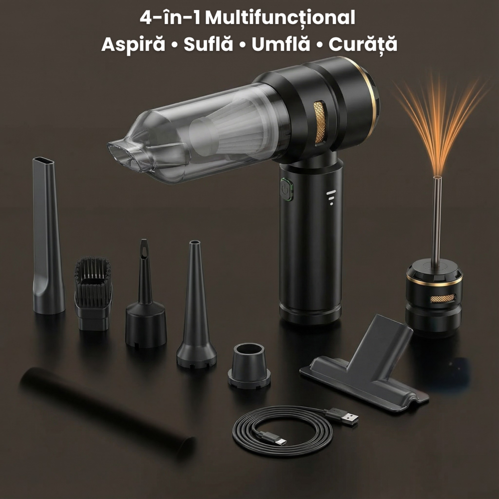Aspirator Auto HASEPE, Portabil De Mana 4 In 1, Aspirator Auto Cu Acumulator 6000 mAh, Putere 100W, 3 Viteze, Filtru HEPA, Functie Suflanta Si Aspirare, Aspirator Auto Pentru Masina Si Uz Casnic [4]