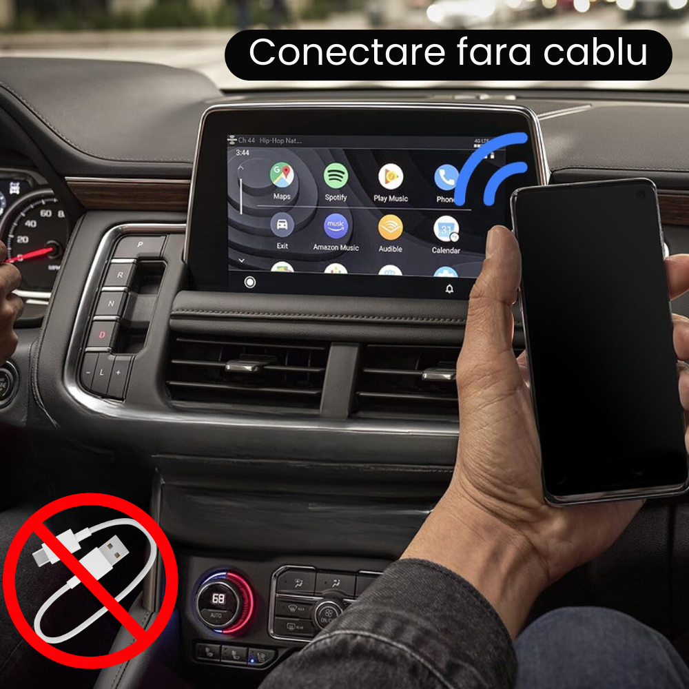 Modulator Auto CarPlay si Android Auto Wireless 2 in 1 HASEPE, Plug & Play, Compatibil iOS 10+ si Android 11+, WiFi 2.4/5Ghz, Procesor AI, Conectare Automata, Upgrade Masini cu CarPlay/Android Auto [4]