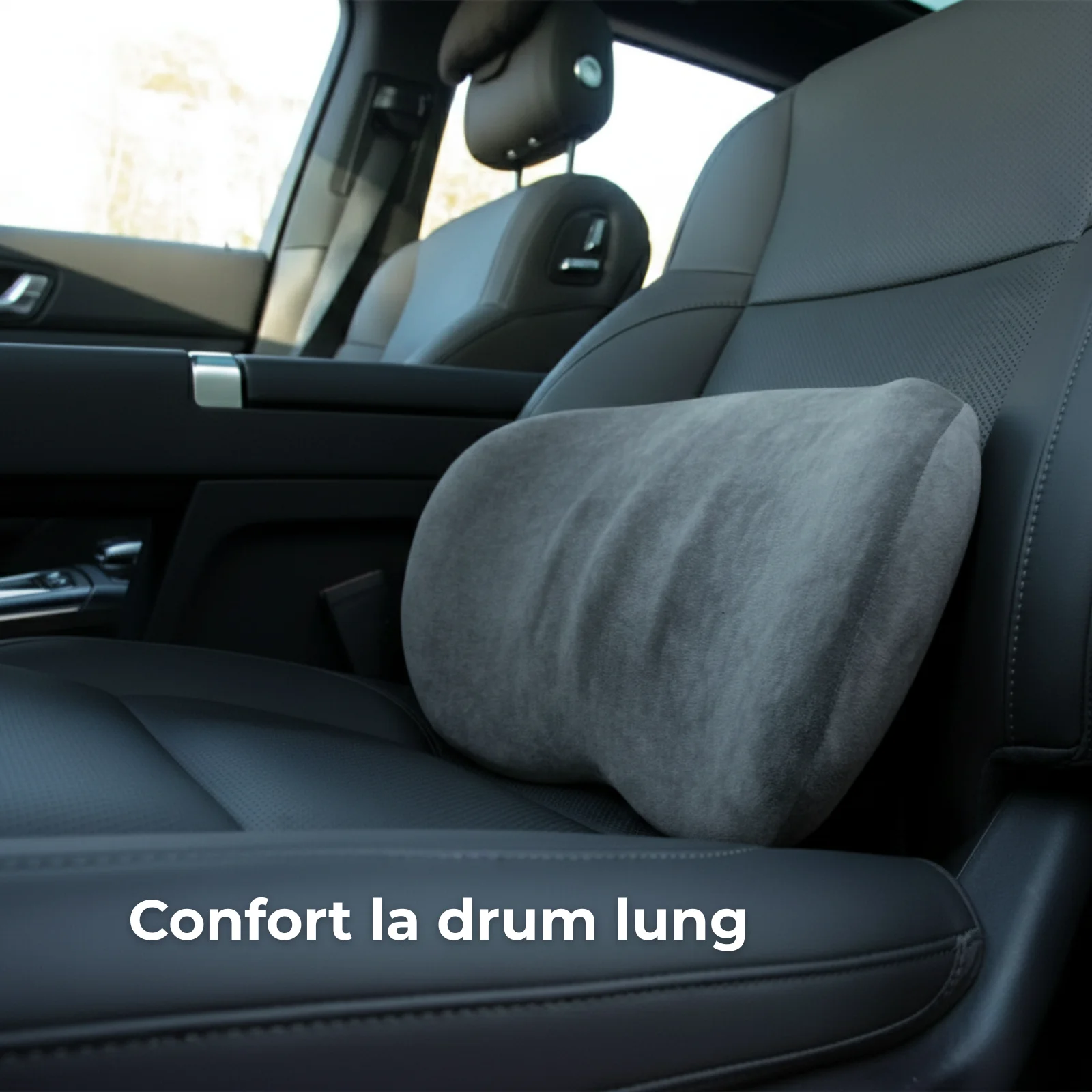 Perna Lombara HASEPE, Ergonomica Din Spuma Cu Memorie, Perna Suport Lombar Pentru Birou Si Auto, Suport Lombar Cu Husa Catifelata Gri, Curele Elastice Cu Clips, Perna Lombara 40x27x6 Cm Pentru Scaun [5]