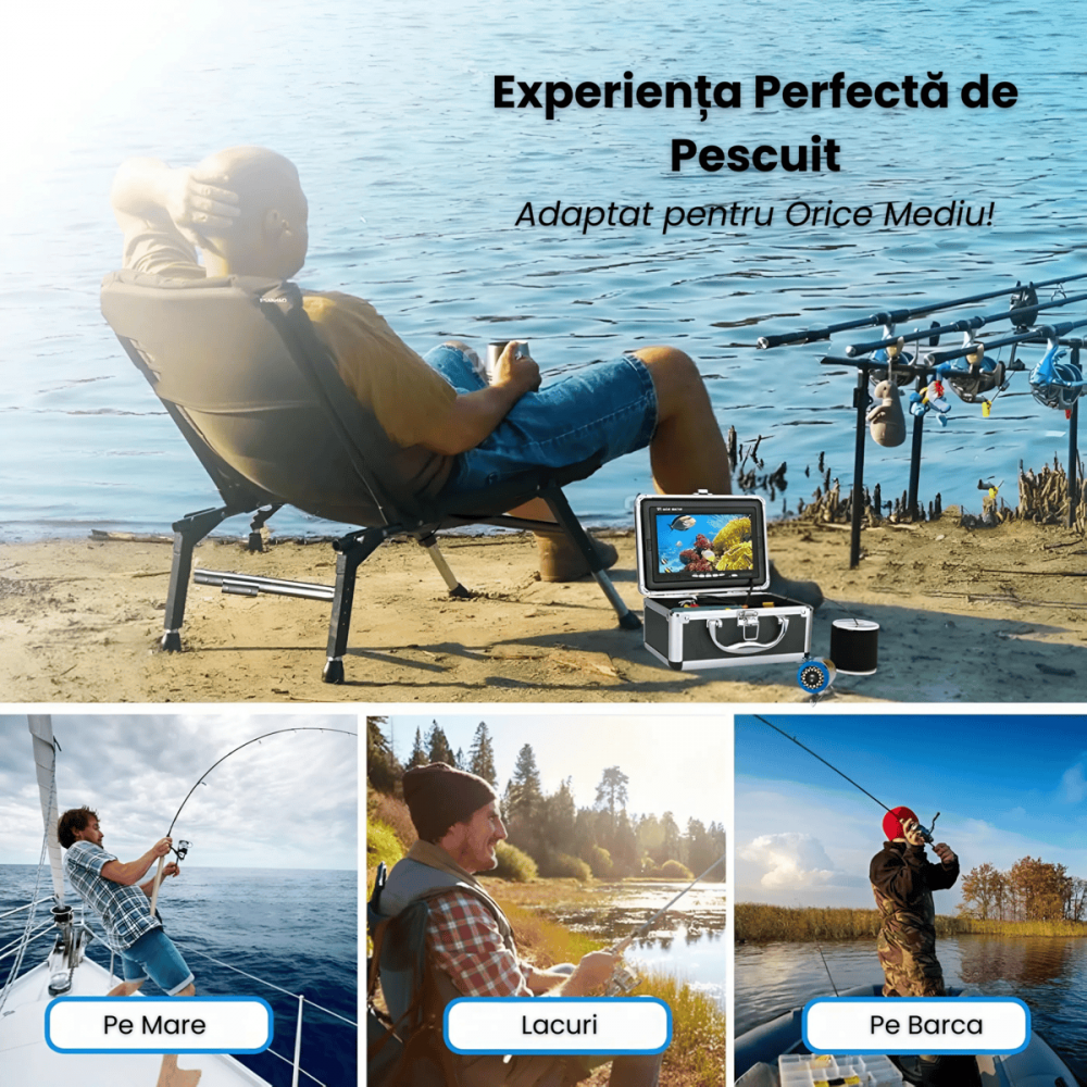 Camera Subacvatica Pescuit HASEPE, 1000TVL HD, Ecran 7", 12 LED + 12 IR, Baterie 4500mAh, Cablu 30m, Cutie Aluminiu, Pescuit la Copca, Lac, Barca [6]