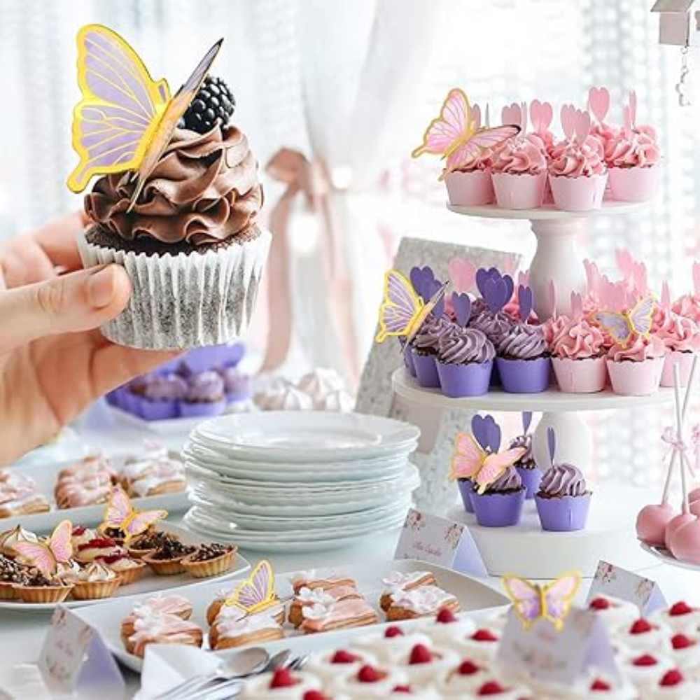 Decoratiuni Tort Happy Birthday Home Sweet Paradise, Set 22 Piese Fluturasi Acrilic si Hartie, Reutilizabile, pentru Aniversari, Baby Shower, Multicolor [2]