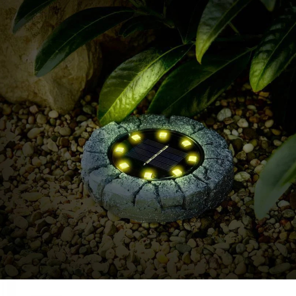 Lampa Solara LED Model Piatra HASEPE, 8 Becuri, Fixare Gazon, Ecologica, Baterie Reincarcabila, Fara Cablu 11x2cm [2]