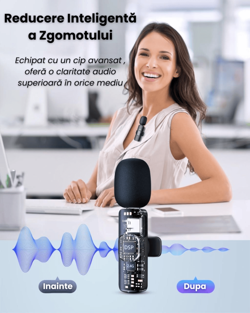 Pachet Set 2 Microfoane Lavaliera Wireless HASEPE + Trepied Foto Profesional Reglabil, Compatibil iPhone, Android, Laptop, Streaming Live, Reducere Zgomot, 2.4GHz, Rotire 360°, Suport Telefon si Camer [3]