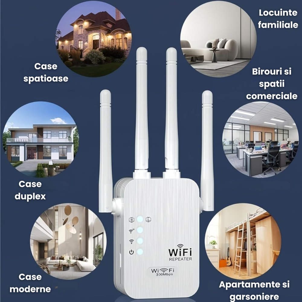 Amplificator Wifi HASEPE 1200Mbps Dual Band 2.4GHz 5GHz, Wifi Repeater Cu 4 Antene Externe Si Port Ethernet, Repetor Wifi Pentru Extindere Semnal Internet In Casa Sau Birou, Amplificator Wifi Wireless [7]