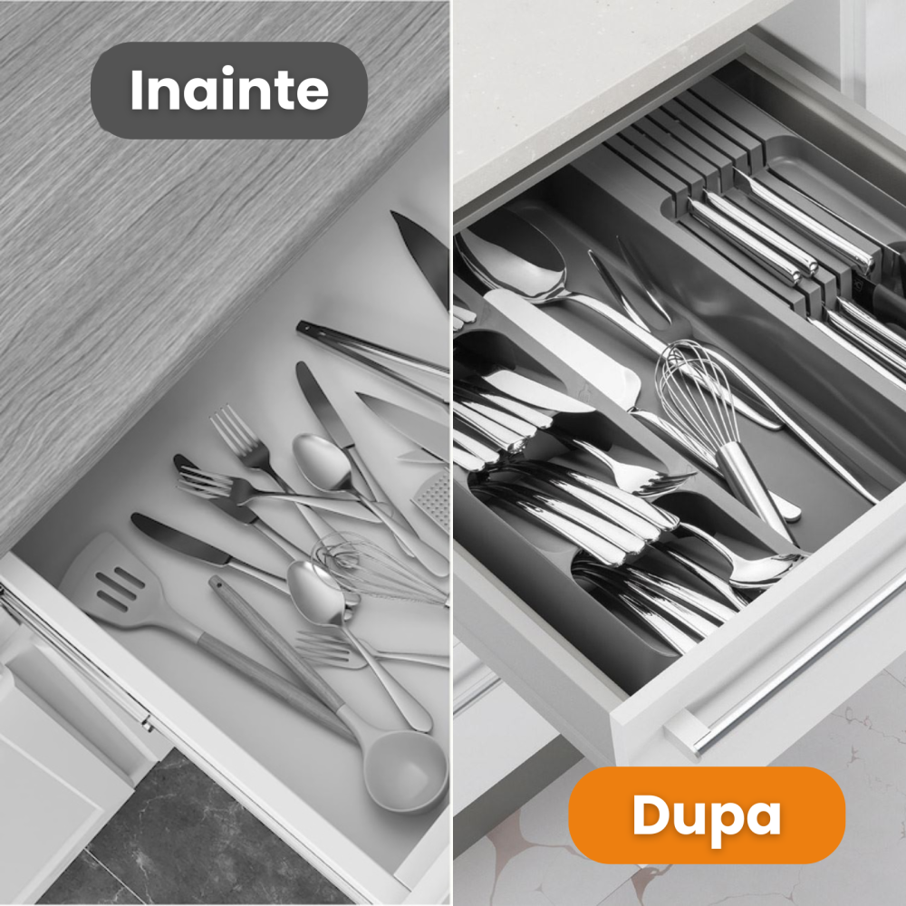 Organizator tacamuri sertar HASEPE, 8 compartimente, design compact si spatios, suport pentru linguri, furculite, cutite si ustensile de bucatarie [7]