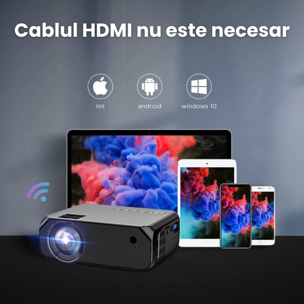 Videoproiector portabil HASEPE, WiFi Mirroring Android/iOS/Windows/MacBook, Rezolutie HD 720P, 3900 LUX, HDMI, USB, SD, VGA, AV, difuzor integrat, ideal pentru acasa si exterior [2]