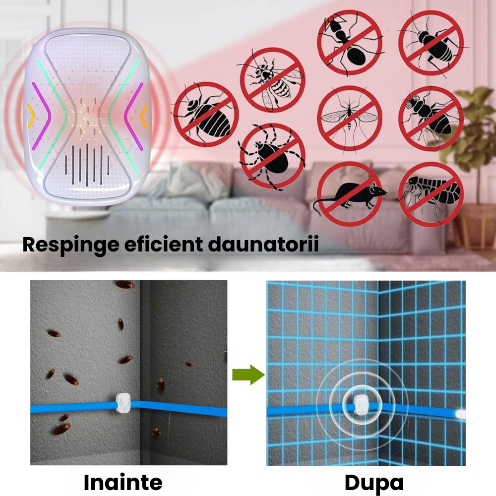 Aparat Repelent Ultrasunete si Electromagnetic HASEPE, Anti Soareci, Gandaci si Rozatoare, Nivele Sensibilitate, Protectie 360, Fara Chimicale, Sigur pentru Copii si Animale, Eficienta Maxima [6]