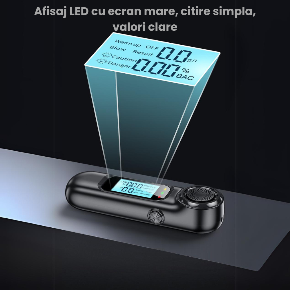 Etilotest Profesional HASEPE, Fara Contact, Alcoolmetru Digital, Calibrare Automata, Acuratete +/-0,01% BAC, LCD Color, USB-C, 300 Testari, Negru Mat [5]