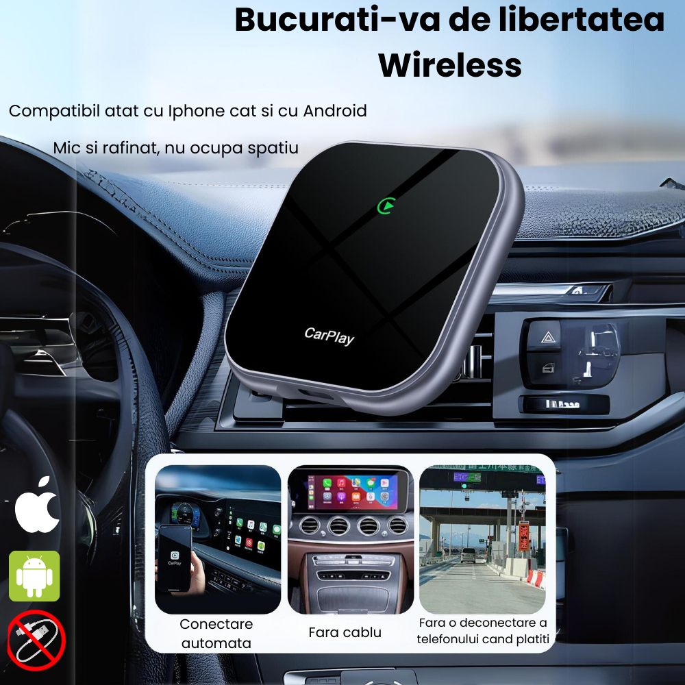 Modulator Auto CarPlay si Android Auto Wireless 2 in 1 HASEPE, Plug & Play, Compatibil iOS 10+ si Android 11+, WiFi 2.4/5Ghz, Procesor AI, Conectare Automata, Upgrade Masini cu CarPlay/Android Auto [5]