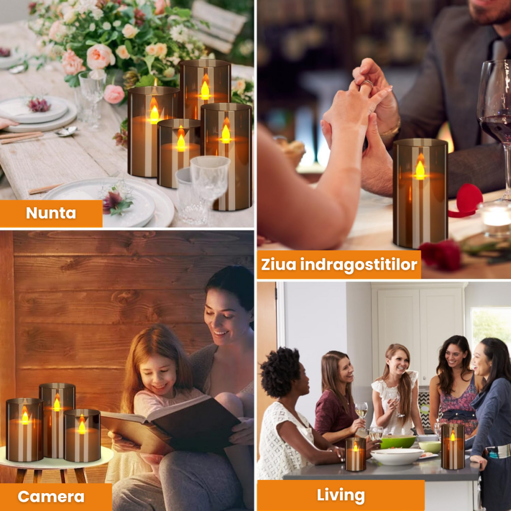 Set 3 Lumanari Led HASEPE Decorative Din Sticla Fumurie, Lumanari Decorative Cu Telecomanda Si Timer, Lumanare Electrica Cu Lumina Calda, Lumanari Led Pentru Decor Casa Evenimente Sarbatori [4]