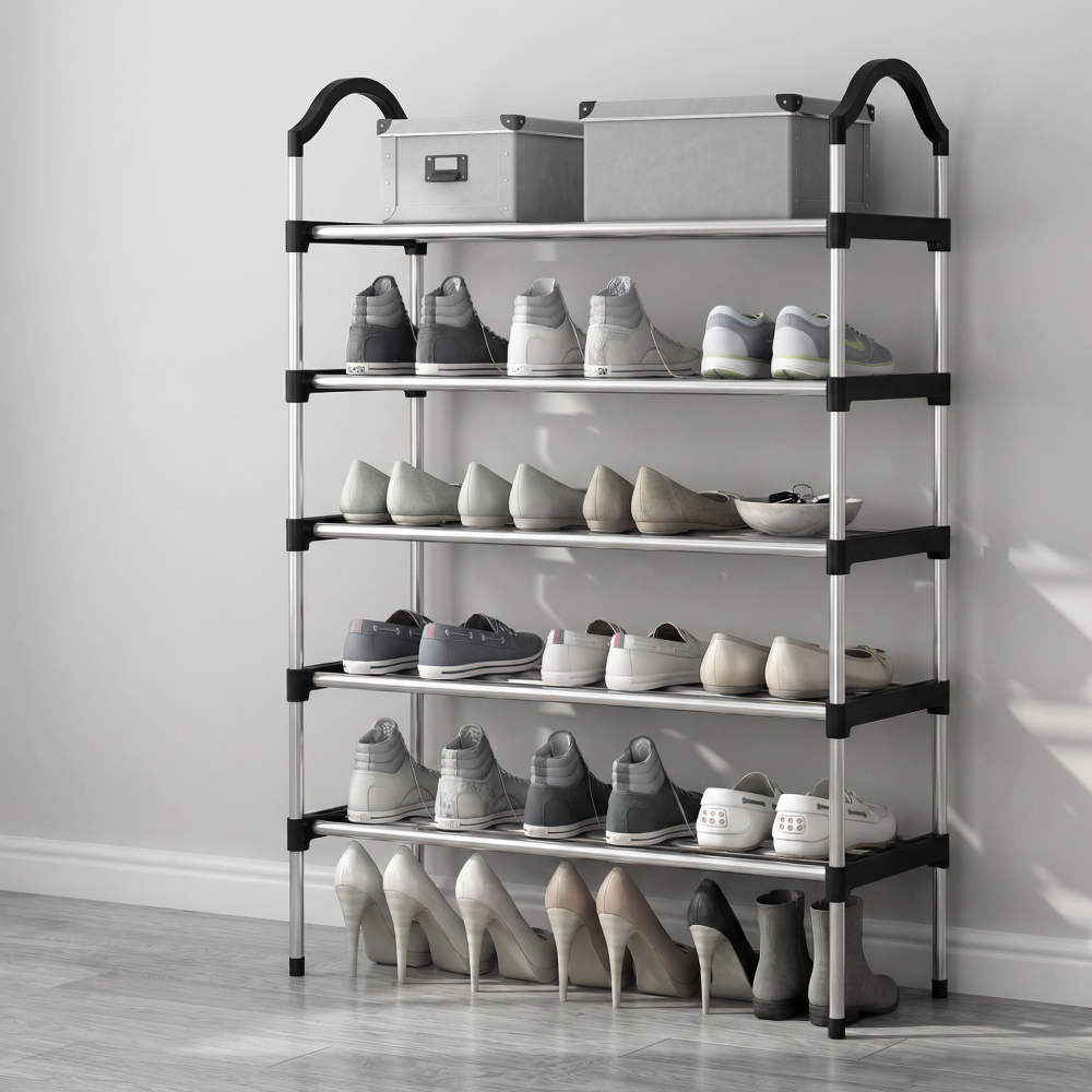 Organizator pentru Pantofi HASEPE Cu 5 Nivele Metalice, Etajera Pantofi Pentru Organizare Hol Sau Dormitor, Suport Pantofi Compact Cu Structura Din Fier Galvanizat, Etajera Pantofi Usoara, Suport Pant [5]