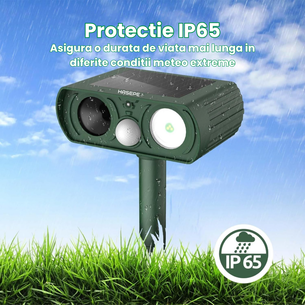 Dispozitiv Ultrasonic Solar Anti-Animale pentru Exterior HASEPE, Senzor de Miscare, LED Intermitent, Rezistent la Apa, Impotriva Pisicilor, Sobolanilor, Cainilor, Ratoni, Caprioare, Protectie Umana pe [4]