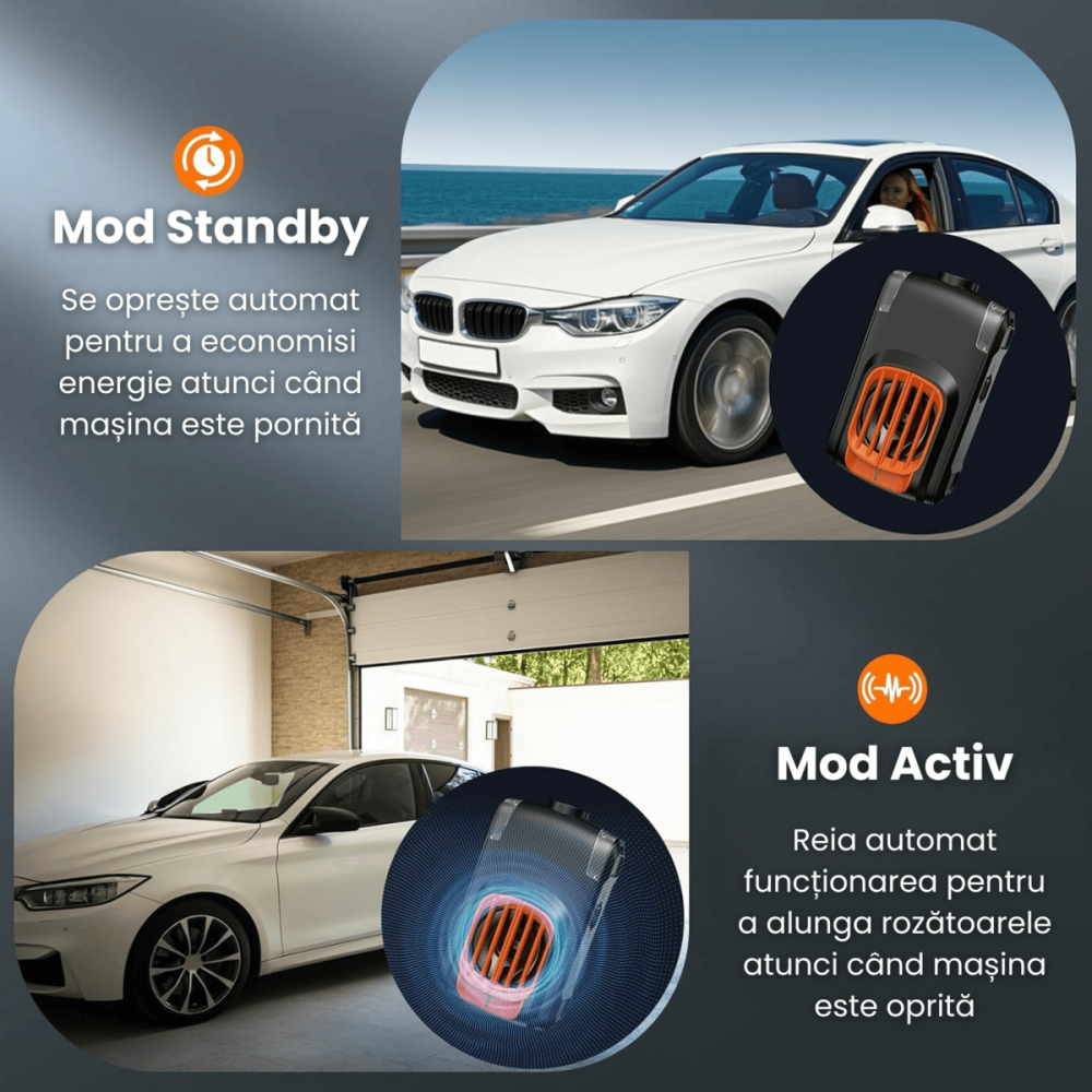 Aparat Anti Rozatoare Auto HASEPE, Anti Soareci si Sobolani, Protectie Motoare Masini, Ultrasunete si LED Intermitent, 2 Alimentari (Baterie/12V), Mod Auto Standby, Negru [4]