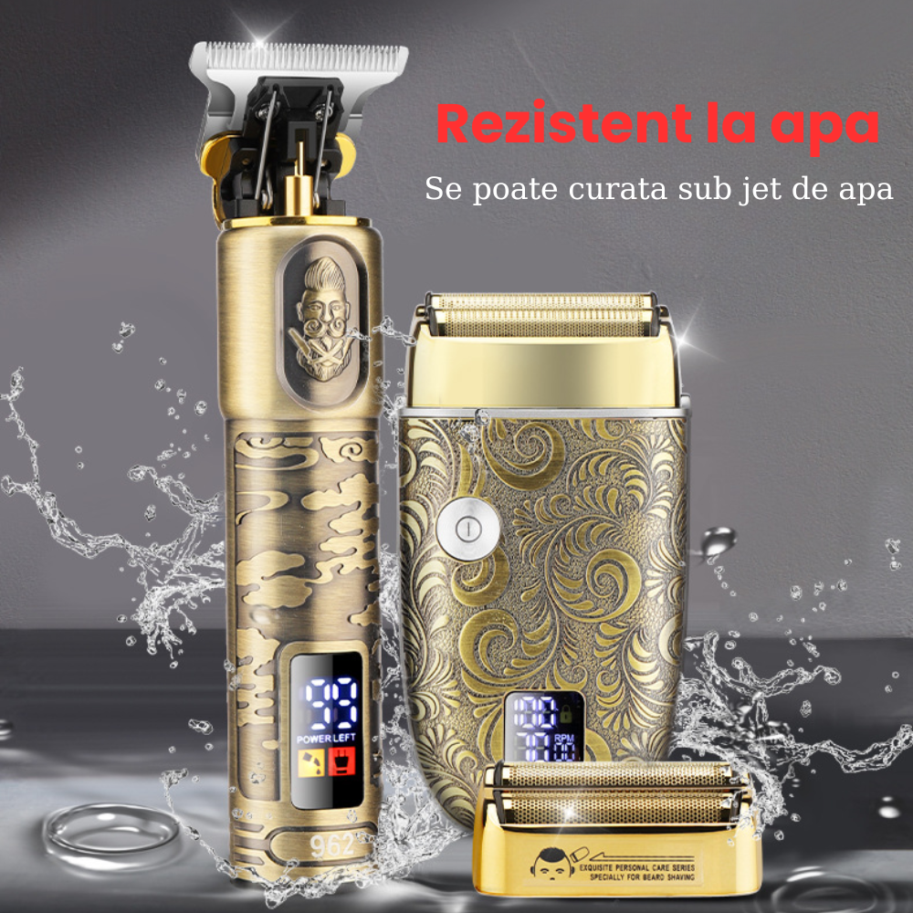 Masina de Tuns si Aparat de Ras HASEPE Profesional, Rezistent la Apa, Accesorii Diverse, Lame Auto-Ascutite, USB, Afisaj LCD, Pentru Par, Barba, Corp, Design Ergonomic, Baterie 1200 si 2000 mAh, [3]