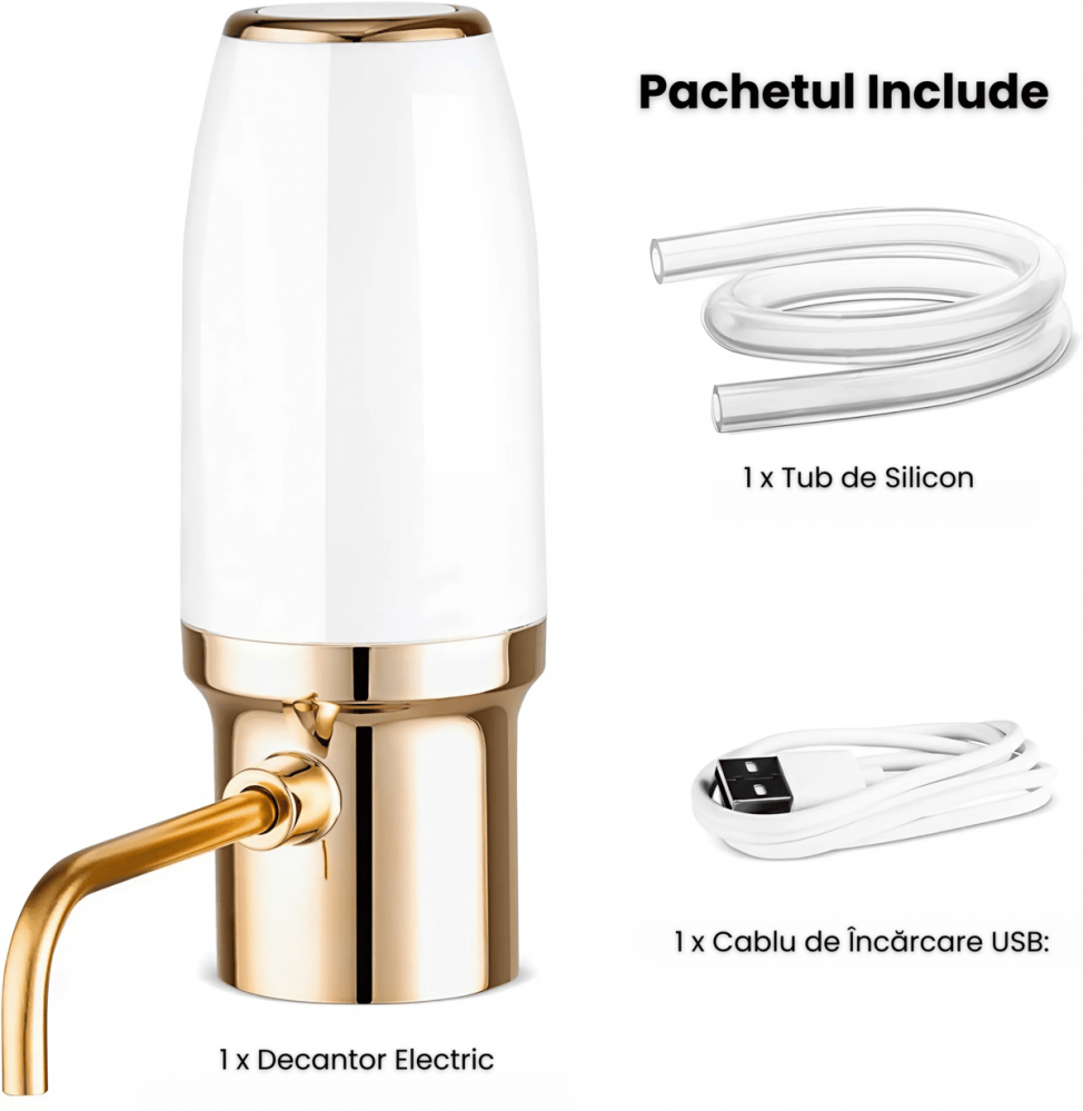 Aerator electric si decantor premium HASEPE, pentru vin, whisky, lichior, functie Decantor, Reincarcabil USB, portabil, design user-friendly, alb [7]