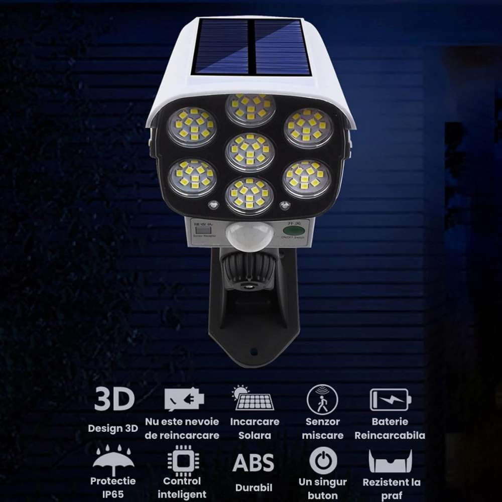 Proiector Solar LED cu Senzor de Miscare HASEPE, Telecomanda, 3 Moduri, Fara Fir, Ecologic, Panou 5V, Baterie 1000mAh, Unghi 120 [6]