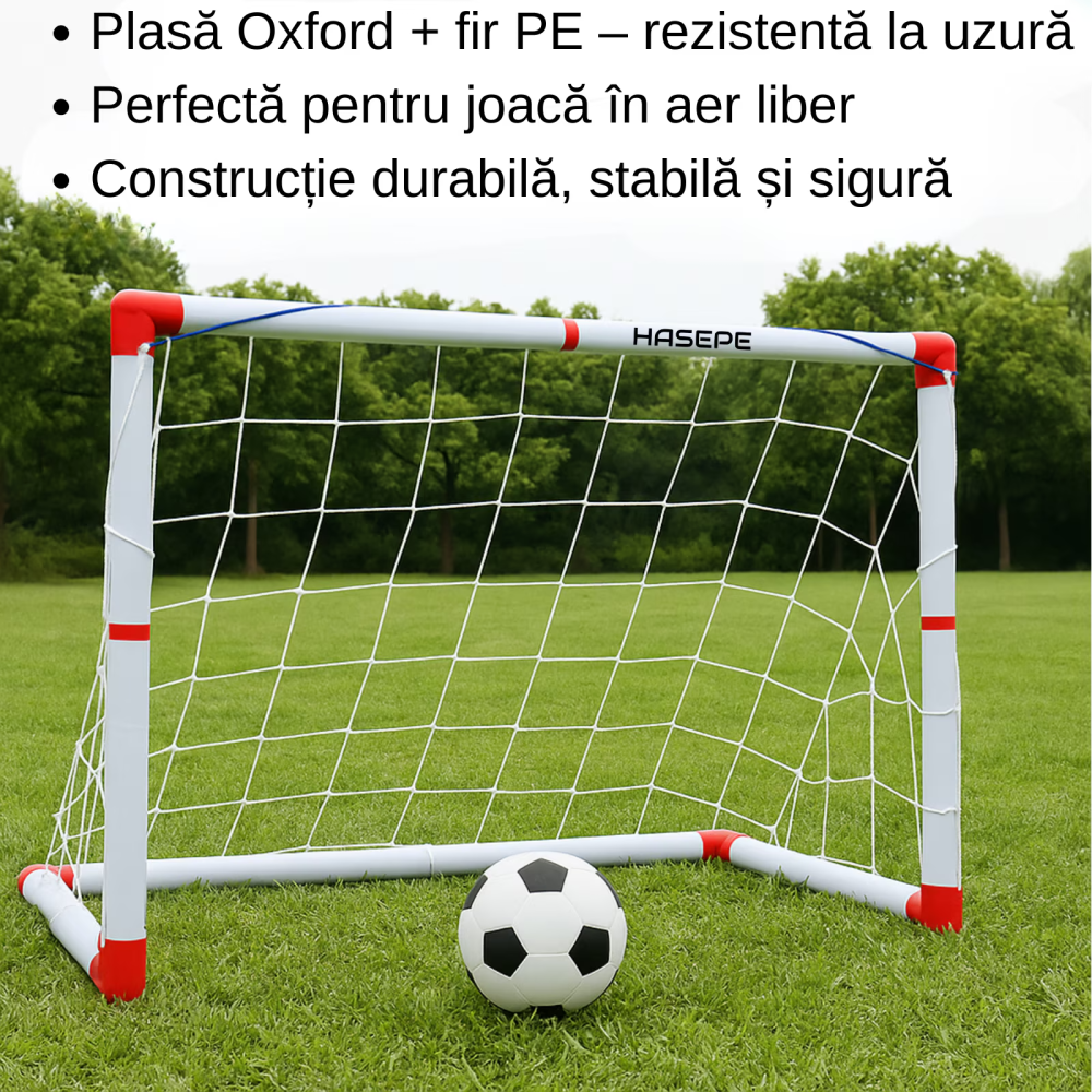 Set 2 porti fotbal HASEPE cu minge si pompa cu ac, Plasa ranforsata si carlige fixare, Porti fotbal portabile copii si adulti, Mini porti fotbal pentru antrenament, joc, curte, parc sau interior, Acce [6]