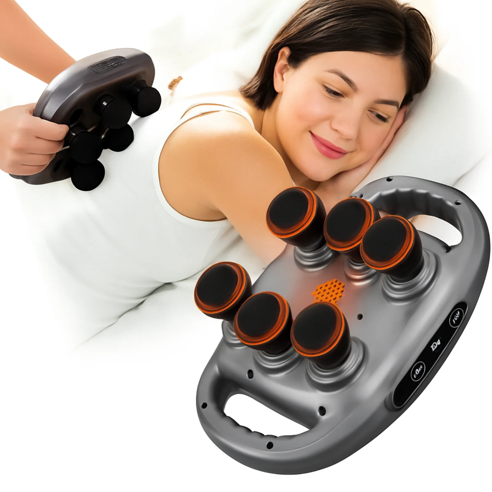 Pistol de masaj HASEPE, 6 capete, 9 moduri si 9 niveluri intensitate, 3200mAh, incalzire cu lumina rosie, relaxare muschi profunzi, ultra-silentios, potrivit pentru spate, picioare, brate, gri inchis [1]