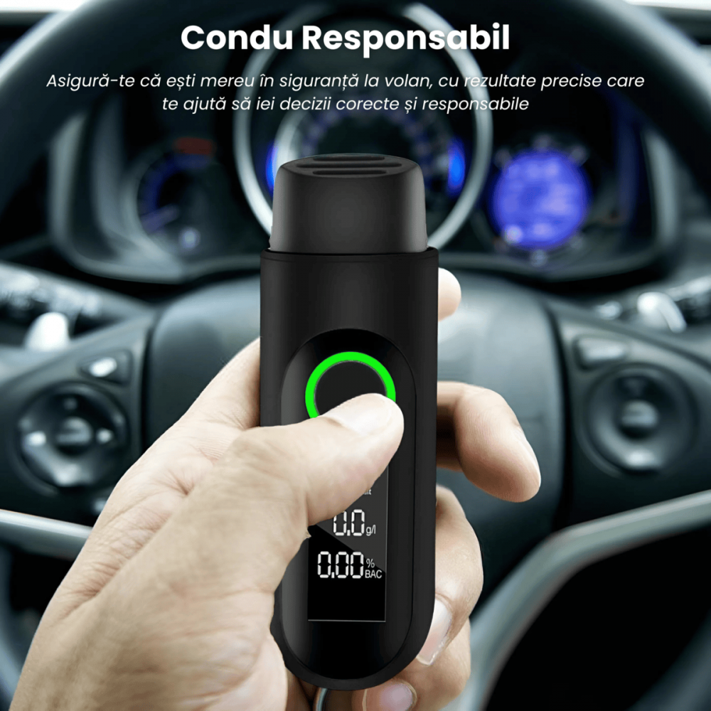 Tester Alcool Digital HASEPE, Senzor Semiconductor Precizie Ridicata, Afisaj LCD Iluminat, Reincarcare USB Type-C, Portabil, Functie Alarma, Negru [2]