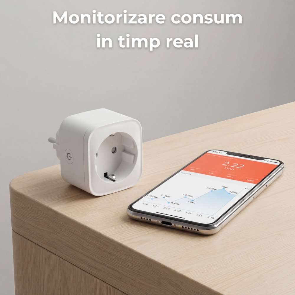 Priza Smart HASEPE WiFi 16A Cu Monitorizare Consum, Priza Inteligenta Pentru Casa Smart, Control Vocal Alexa Si Google Assistant, Programare Si Timer, Control De La Distanta, Priza WiFi Standard Europ [3]