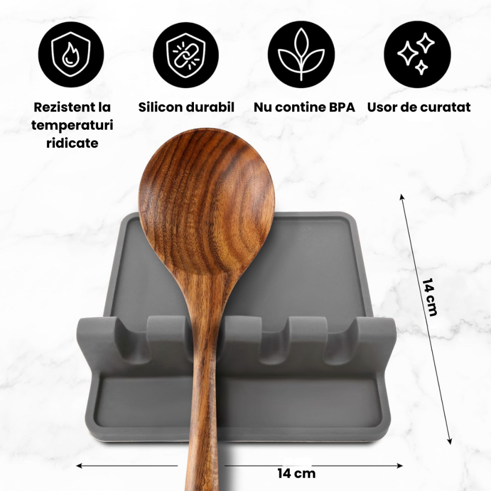 Suport Ustensile Bucatarie HASEPE Din Silicon Cu 4 Compartimente, Suport Lingura Silicon Pentru Gatit Curat, Organizator Tacamuri Pentru Blat, Rezistent La Caldura, Baza Anti-Alunecare, Design Modern [2]