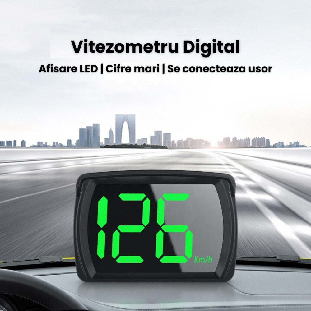 Ecran HUD Vitezometru GPS Digital HASEPE, Head Up Display LED Verde Pentru Parbriz, Plug & Play USB, Auto, Camion, Motocicleta, Negru [2]