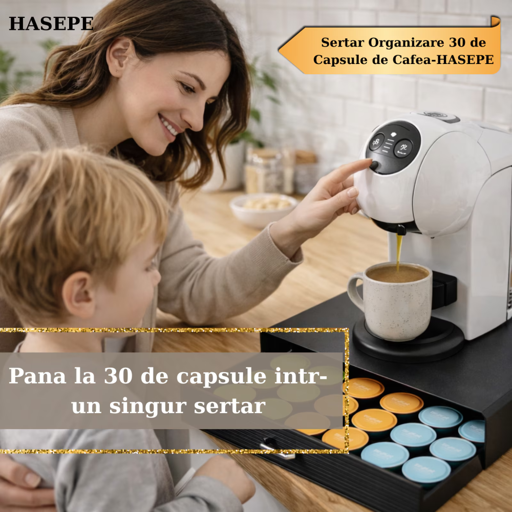 Sertar organizator capsule cafea HASEPE, compatibil capsule DOLCE GUSTOi capsule universale, Multifunctional pentu zahar si accesorii, Suport aparat cafea, Capacitate mare 30 capsule, 40x24x6 cm, Negr [9]