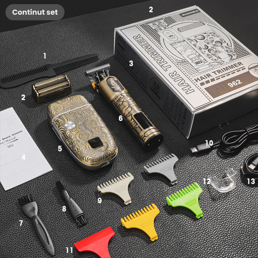 Masina de Tuns si Aparat de Ras HASEPE Profesional, Rezistent la Apa, Accesorii Diverse, Lame Auto-Ascutite, USB, Afisaj LCD, Pentru Par, Barba, Corp, Design Ergonomic, Baterie 1200 si 2000 mAh, [7]