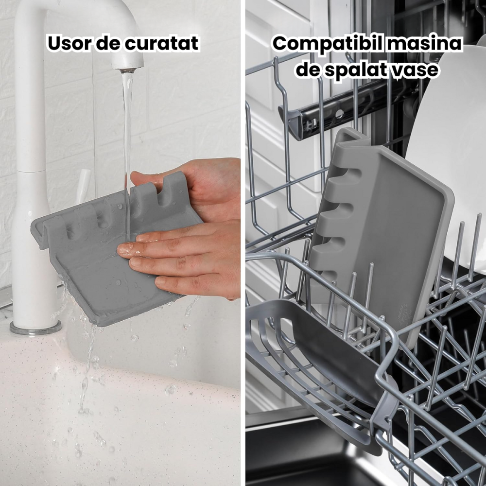 Suport Ustensile Bucatarie HASEPE Din Silicon Cu 4 Compartimente, Suport Lingura Silicon Pentru Gatit Curat, Organizator Tacamuri Pentru Blat, Rezistent La Caldura, Baza Anti-Alunecare, Design Modern [3]