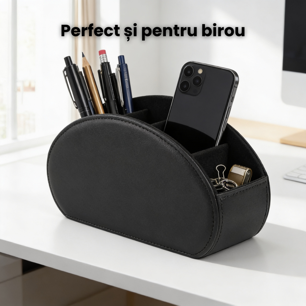 Suport Telecomenzi HASEPE Cu 5 Compartimente Din Piele Ecologica PU, Organizator Telecomenzi Pentru TV Si Media Player, Suport Telecomanda Pentru Ochelari, Telefon Sau Pixuri, Design Elegant Cu Textur [5]