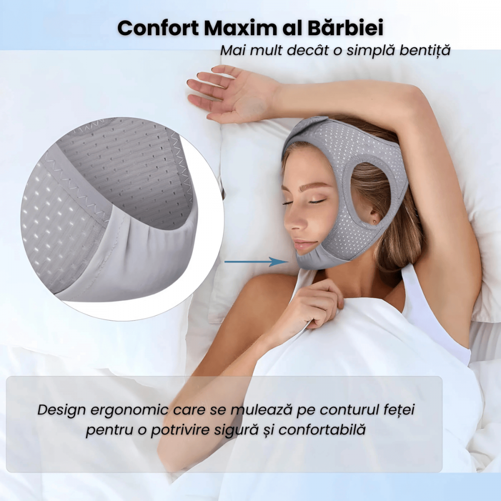 Curea Anti Sforait HASEPE, Suport Maxilar Reglabil, Banda pentru Barba si Barbie, Material Elastic si Respirabil, Marime Universala, Gri [2]