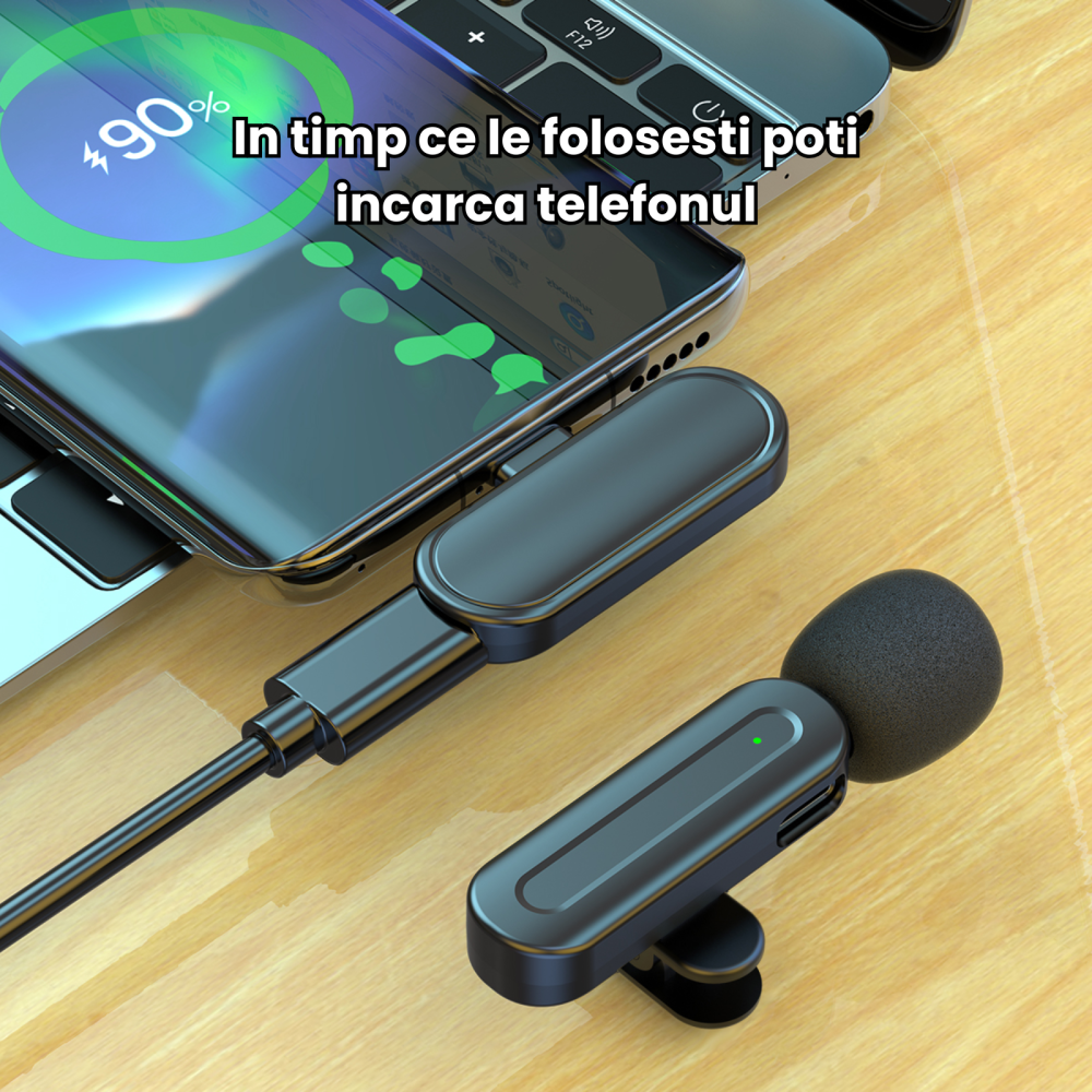 Microfon Lavaliera HASEPE Wireless 2.4G Auto Connect, Microfon Lavaliera Pentru Telefon, Streaming Live Si Interviuri, Microfon Wireless Lavaliera Cu Reducere Zgomot, Microfon Lavaliera Omnidirectiona [8]