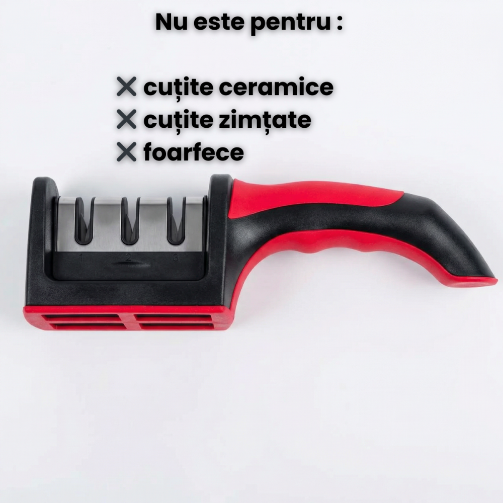 ​​​​​​​Aparat Ascutit Cutite HASEPE, Manual Cu 3 Spatii, Aparat Ascutit Cutite Cu 1 Spatiu Otel Si 2 Ceramice, Ascutitor Cutite Cu Baza Anti Alunecare Silicon, Maner ABS Ergonomic, Aparat Ascutit Cuti [7]