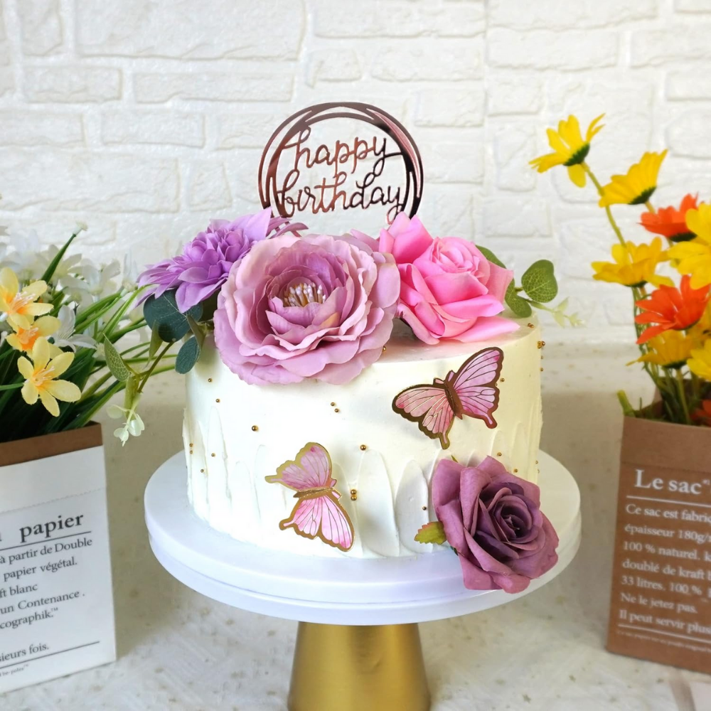 Set 20 Piese Topper Flori si Fluturi pentru Tort HASEPE, Happy Birthday, Nunta, Aniversari, Petreceri [3]