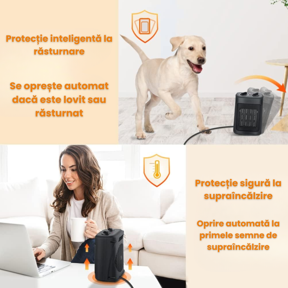 Aeroterma electrica cu ventilator HASEPE, 2000W, 2 trepte incalzire, termostat, 20m², protectie rasturnare, protectie supraincalzire, negru [5]