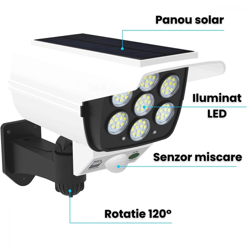 Proiector Solar LED cu Senzor de Miscare HASEPE, Telecomanda, 3 Moduri, Fara Fir, Ecologic, Panou 5V, Baterie 1000mAh, Unghi 120 [5]