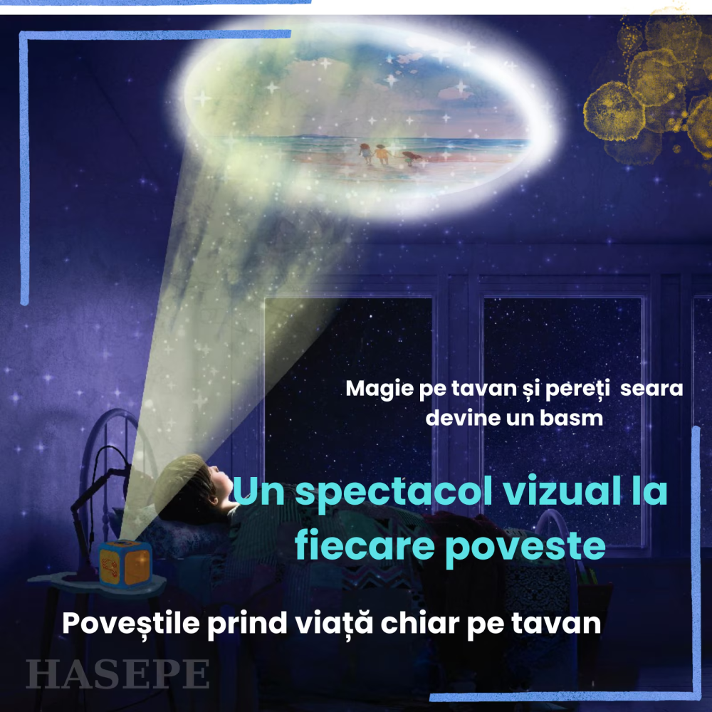 Proiector de Povesti pentru Copii HASEPE, Cub Interactiv cu Narare in Limba Romana, 8 Discuri cu Povesti, Alfabet, Forme si Numere, Proiectie pe Perete sau Tavan, Cantece si Melodii de Leagan, Verde/G [5]