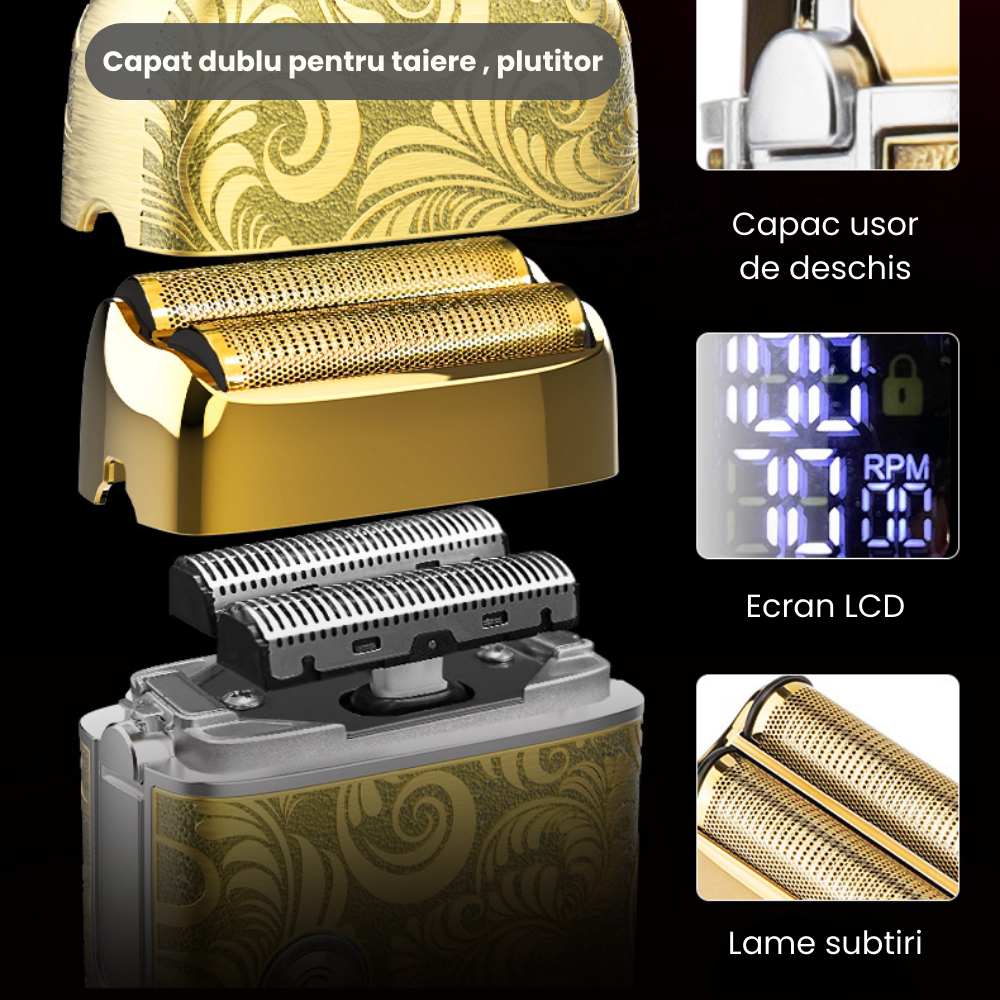 Masina de Tuns si Aparat de Ras HASEPE Profesional, Rezistent la Apa, Accesorii Diverse, Lame Auto-Ascutite, USB, Afisaj LCD, Pentru Par, Barba, Corp, Design Ergonomic, Baterie 1200 si 2000 mAh, [6]