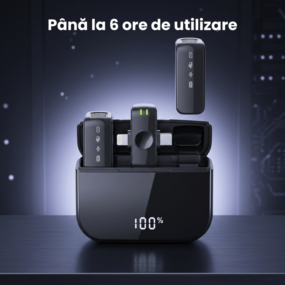 Set 2 Microfoane Lavaliera Wireless  HASEPE®, Microfon Lavaliera Dual Lightning USB-C, Lavaliera Wireless Cu Reducere Zgomot CVC, 2.4G, Baterie 600mAh, Pentru Vlogging, Streaming, Interviuri, Compatib [3]
