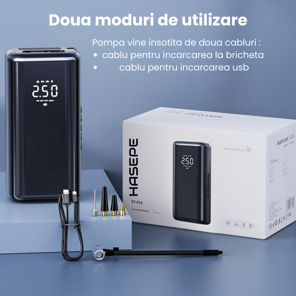 Pompa de Aer Portabila Electrica, Compresor Auto Multifunctional Fara Fir, Afisaj Digital LCD, Oprire Automata, USB Reincarcabil, Umflare Rapida 150 PSI, Anvelope Auto, Biciclete, Motociclete, LED, Ne [7]
